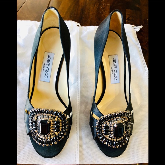 Jimmy Choo Shoes - Preowned ✨ Jimmy Choo Black Satin Shoes Size 38